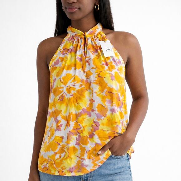 DR2 Tops - NWT DR2 Women’s Tie-Dye Halter Neck Blouse Yellow Pink White Size S